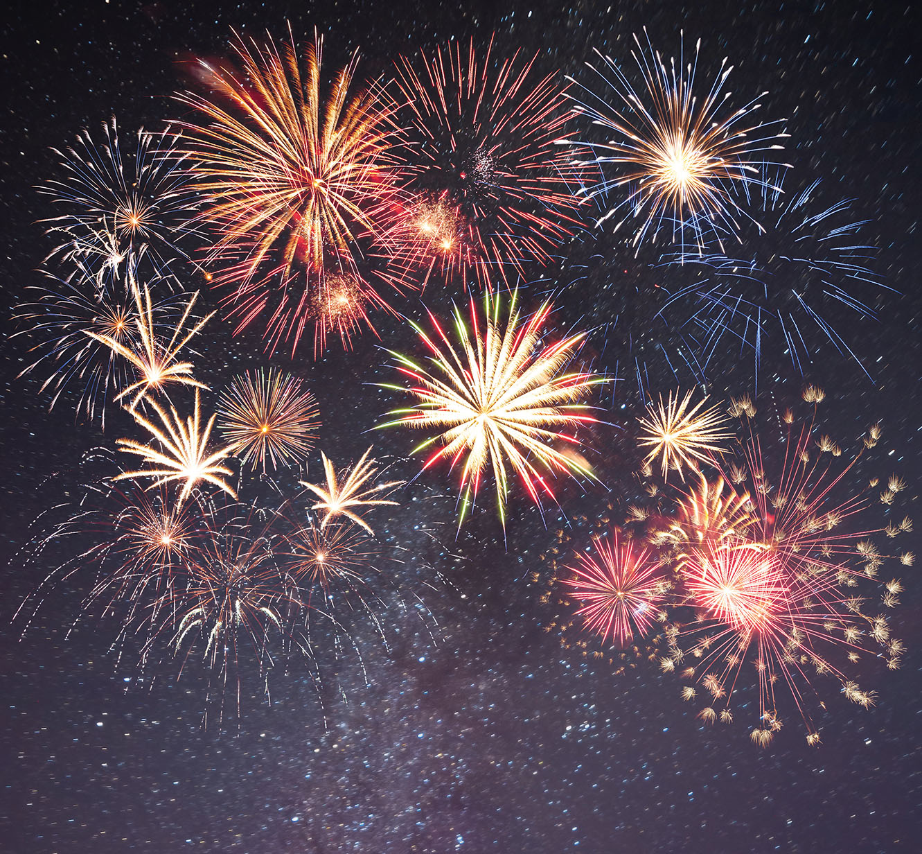 Holiday Fireworks in Night Sky